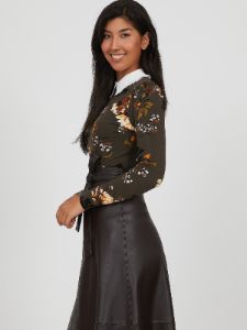 Peter Pan Bow Tie Chiffon Collar Printed Crepe Knit Top sold by Suzy Shier