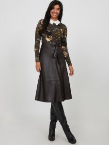 Peter Pan Bow Tie Chiffon Collar Printed Crepe Knit Top sold by Suzy Shier