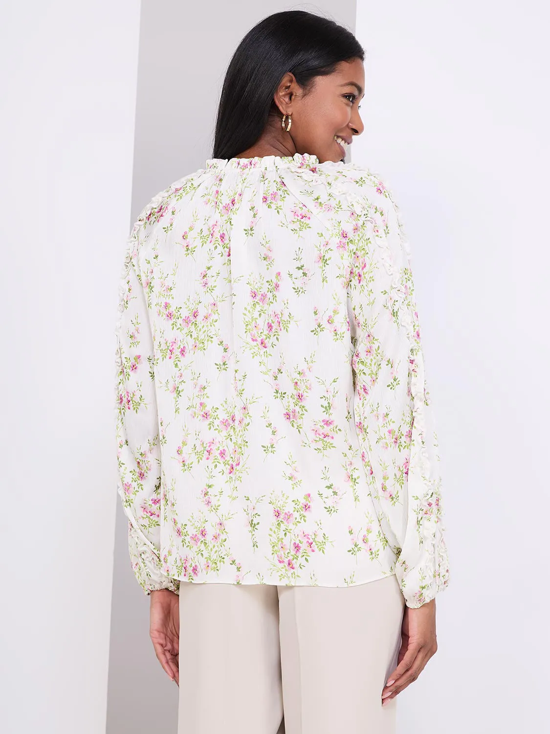 Floral Print Popover Blouse With Neck Tie sold by Suzy Shier product image thumbnail 5