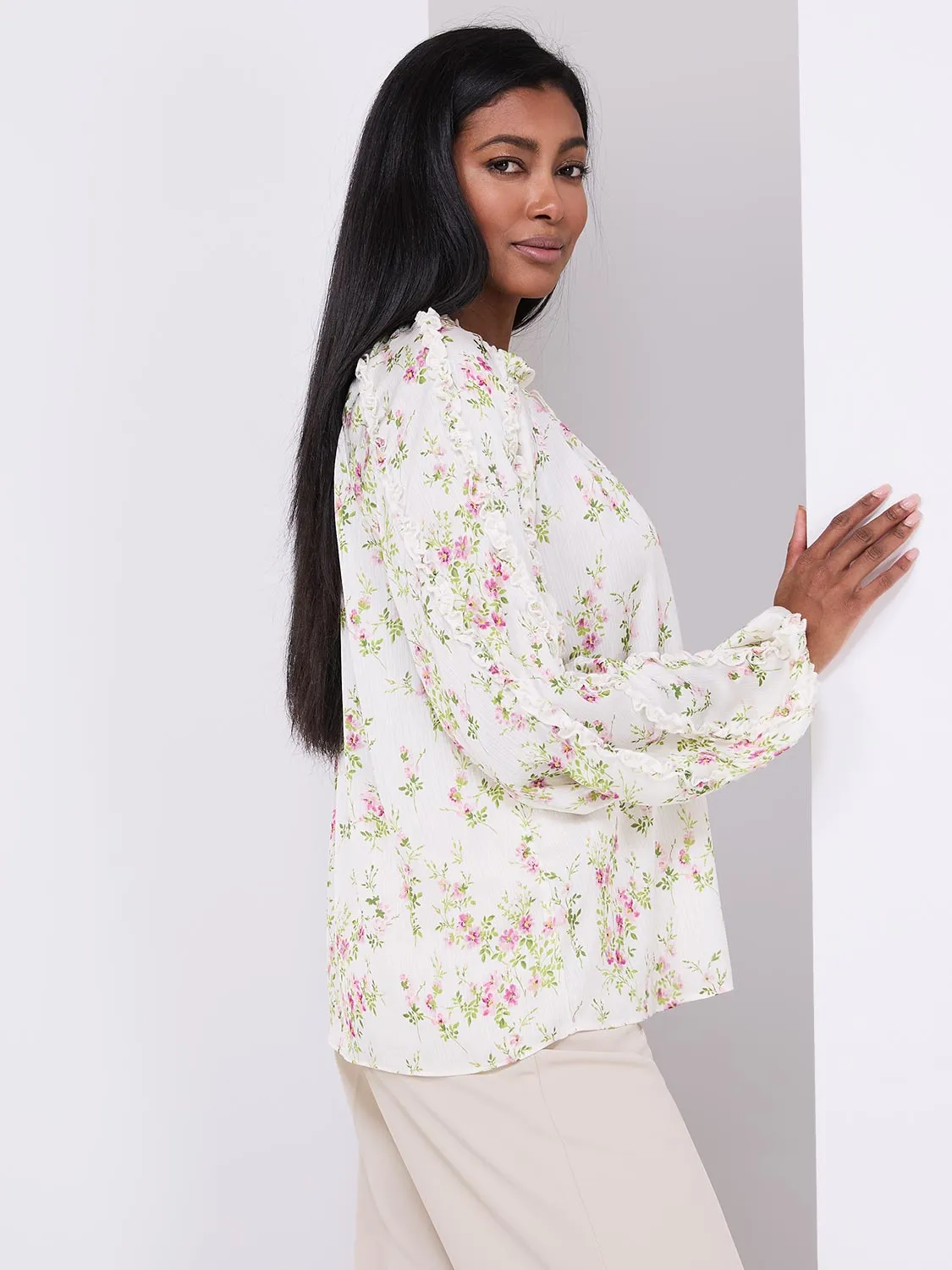 Floral Print Popover Blouse With Neck Tie sold by Suzy Shier product image thumbnail 4