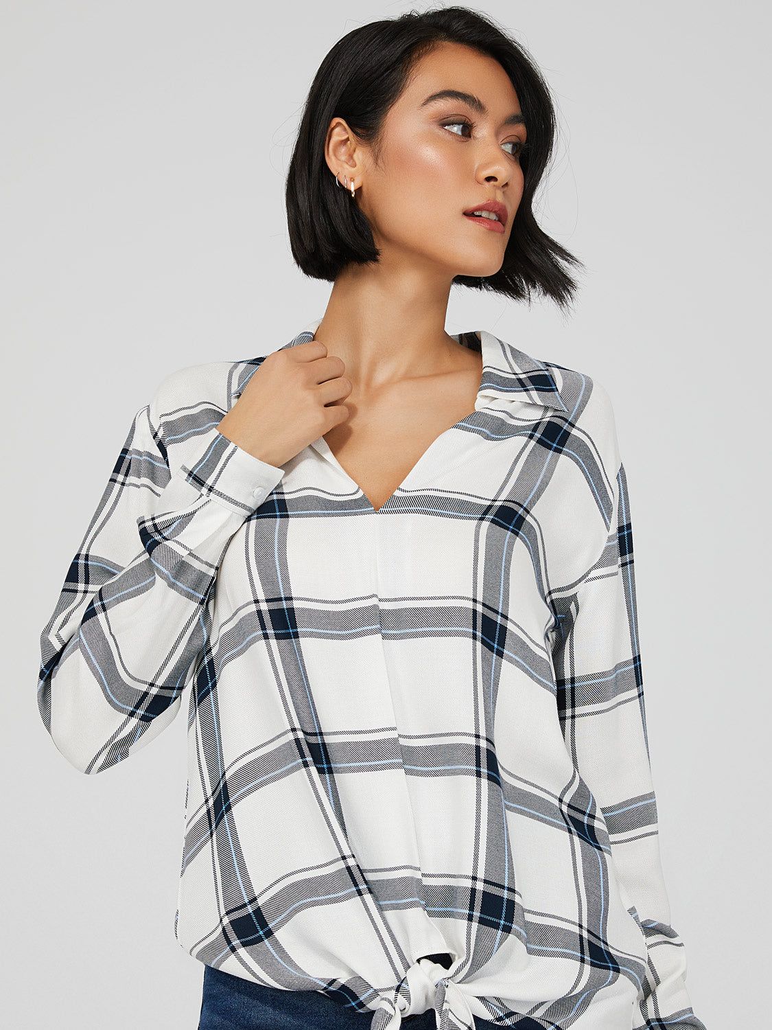 Plaid Crossover Self-Tie Blouse sold by Suzy Shier product image thumbnail 2