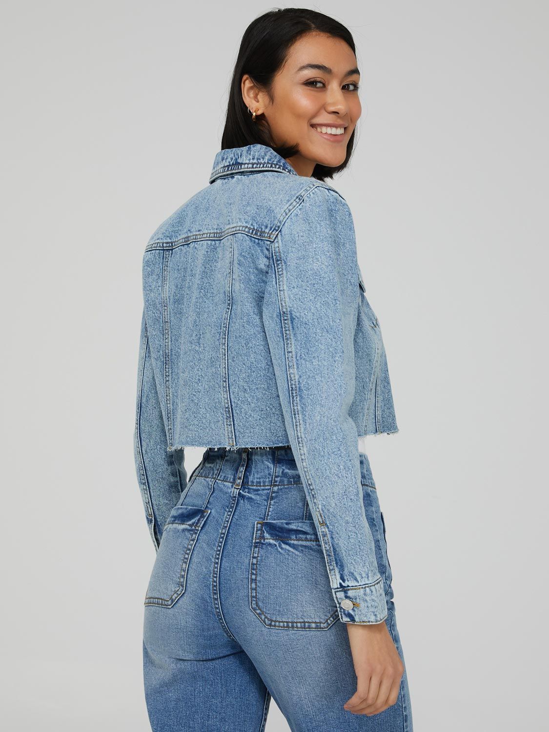 Cropped Raw Edge Denim Jacket sold by Suzy Shier product image thumbnail 4