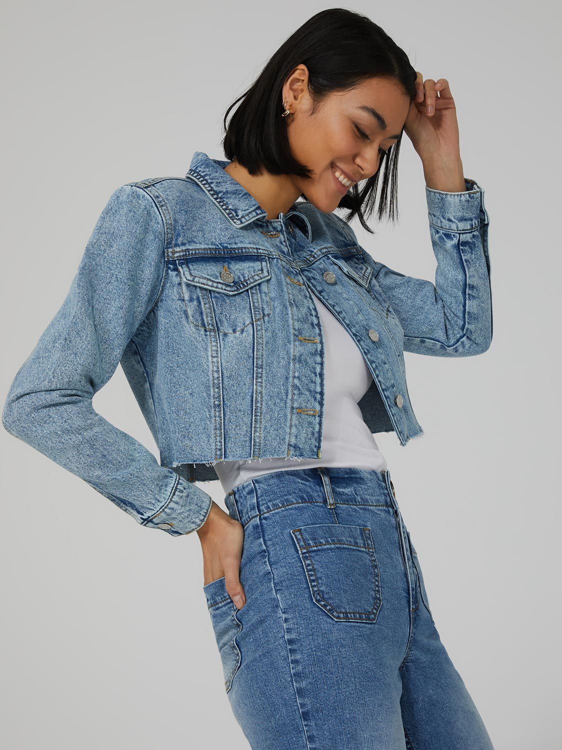 Cropped Raw Edge Denim Jacket sold by Suzy Shier product image thumbnail 3