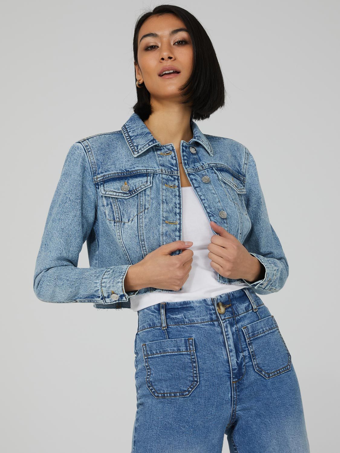 Cropped Raw Edge Denim Jacket sold by Suzy Shier