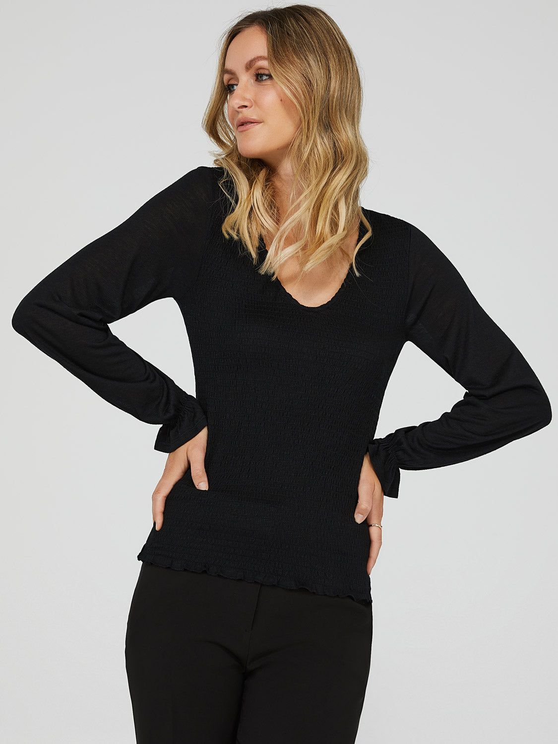 Smocked V-Neck Top sold by Suzy Shier