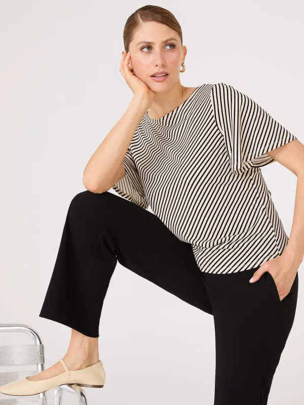 Striped Flutter Sleeve Boat Neck Top sold by Suzy Shier