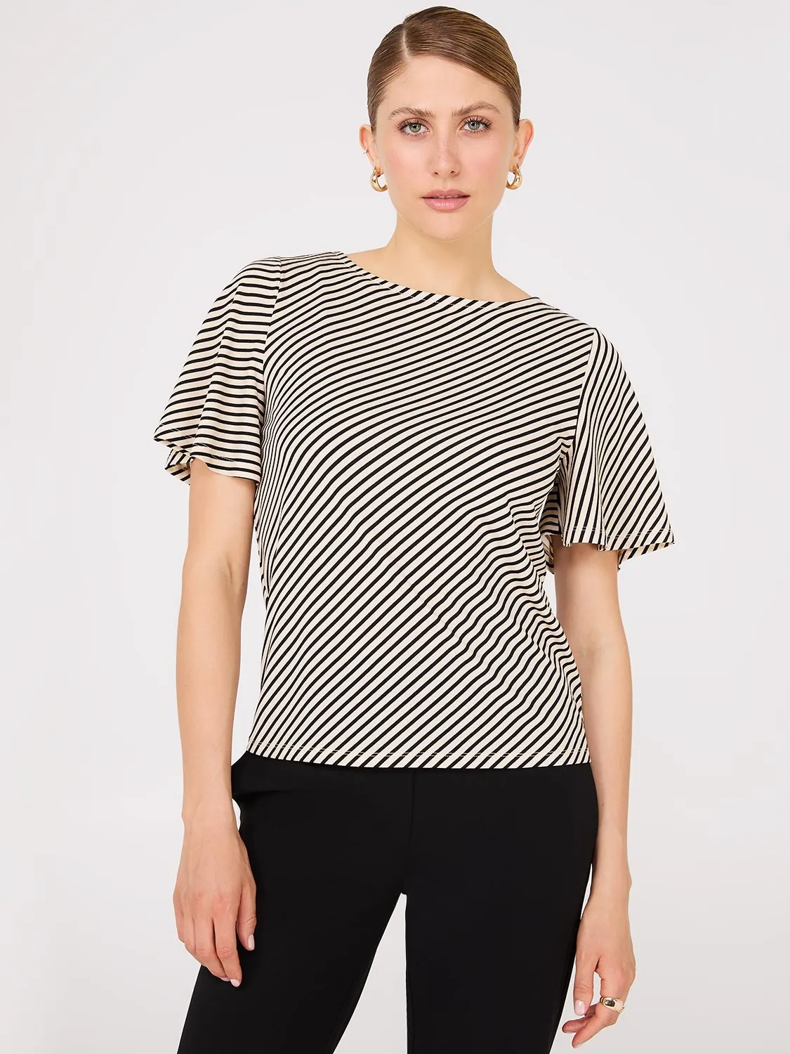 Striped Flutter Sleeve Boat Neck Top sold by Suzy Shier product image thumbnail 3