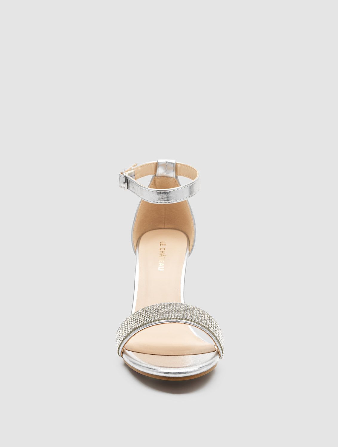 Faux Leather Round Toe Block Heel Sandal With Rhinestones sold by Suzy Shier product image thumbnail 3