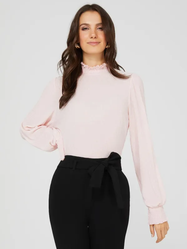 Textured Plisse Mock Neck Top sold by Suzy Shier
