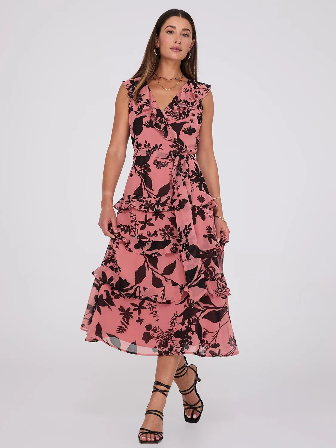 Floral Print Ruffle Tiered Midi Dress sold by Suzy Shier