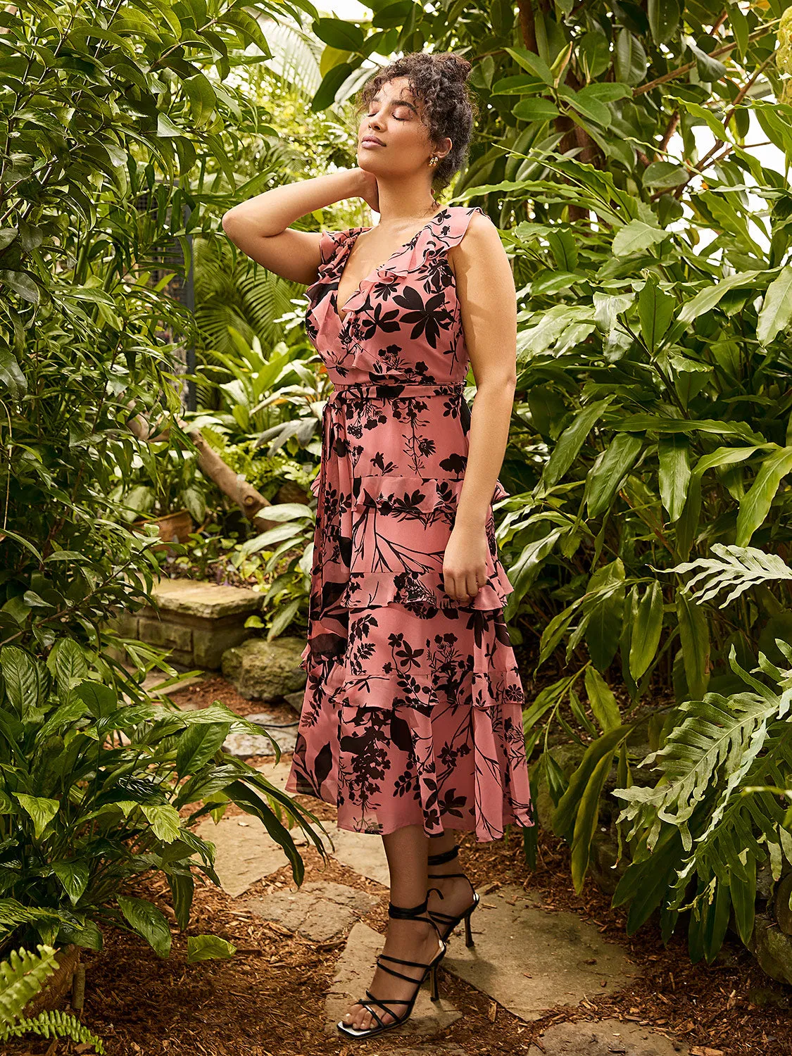 Floral Print Ruffle Tiered Midi Dress sold by Suzy Shier product image thumbnail 5