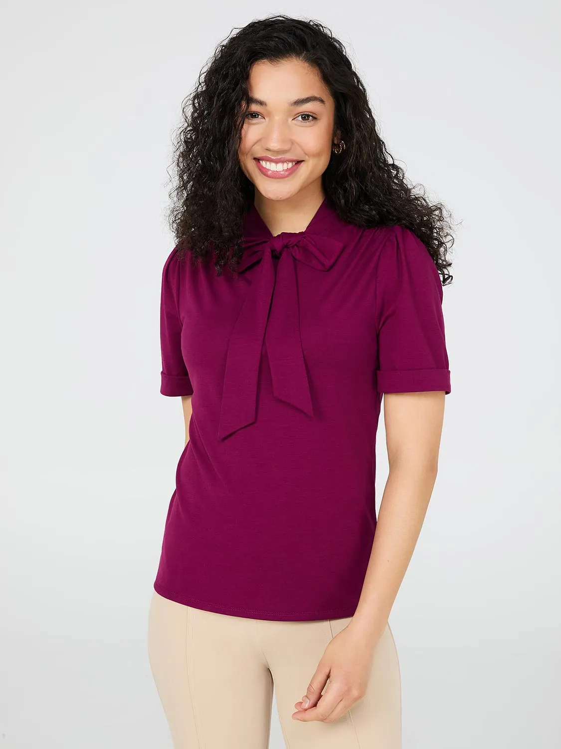 Short Sleeve Tie-Neck Top sold by Suzy Shier product image thumbnail 5