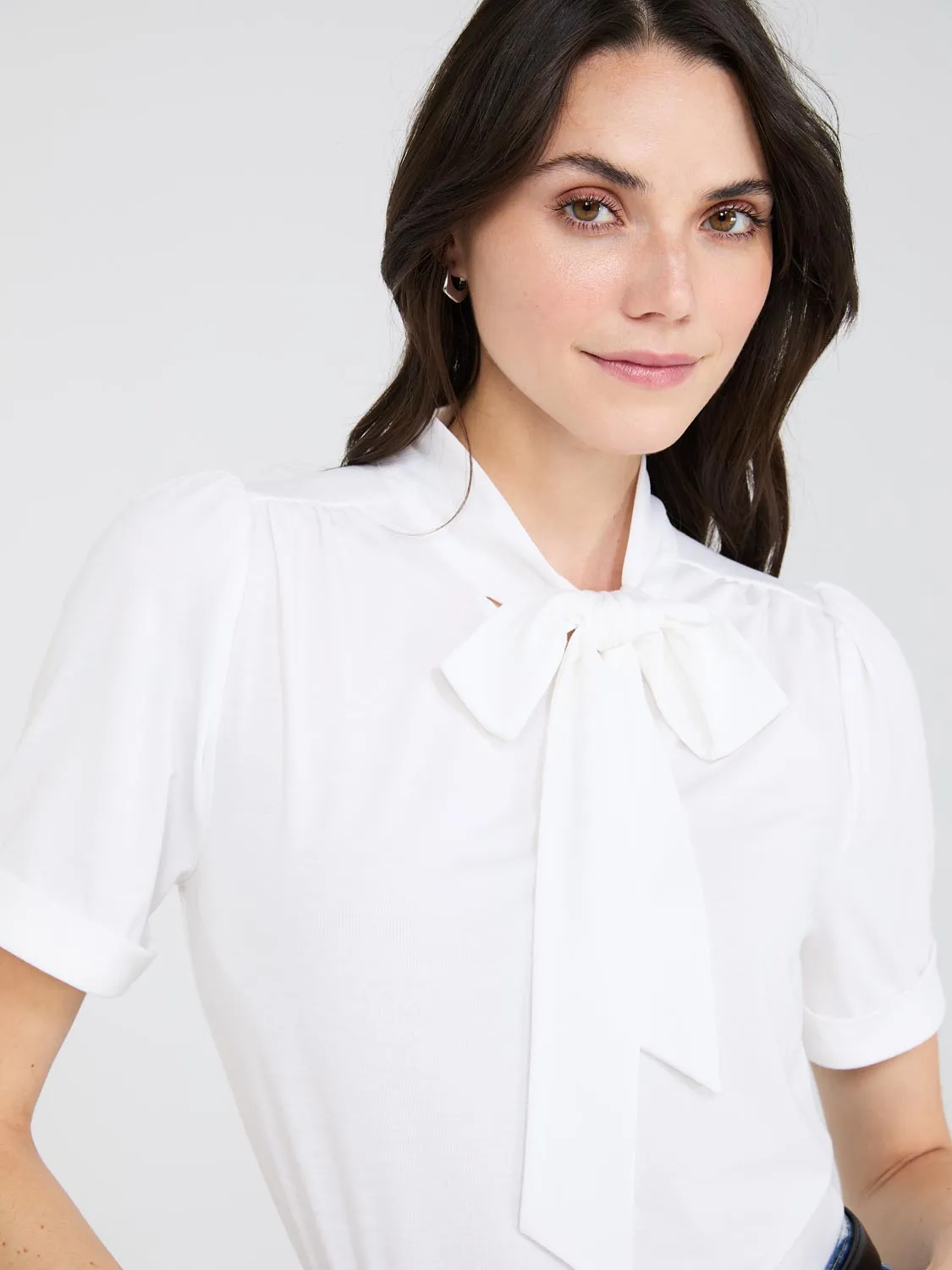 Short Sleeve Tie-Neck Top sold by Suzy Shier product image thumbnail 3