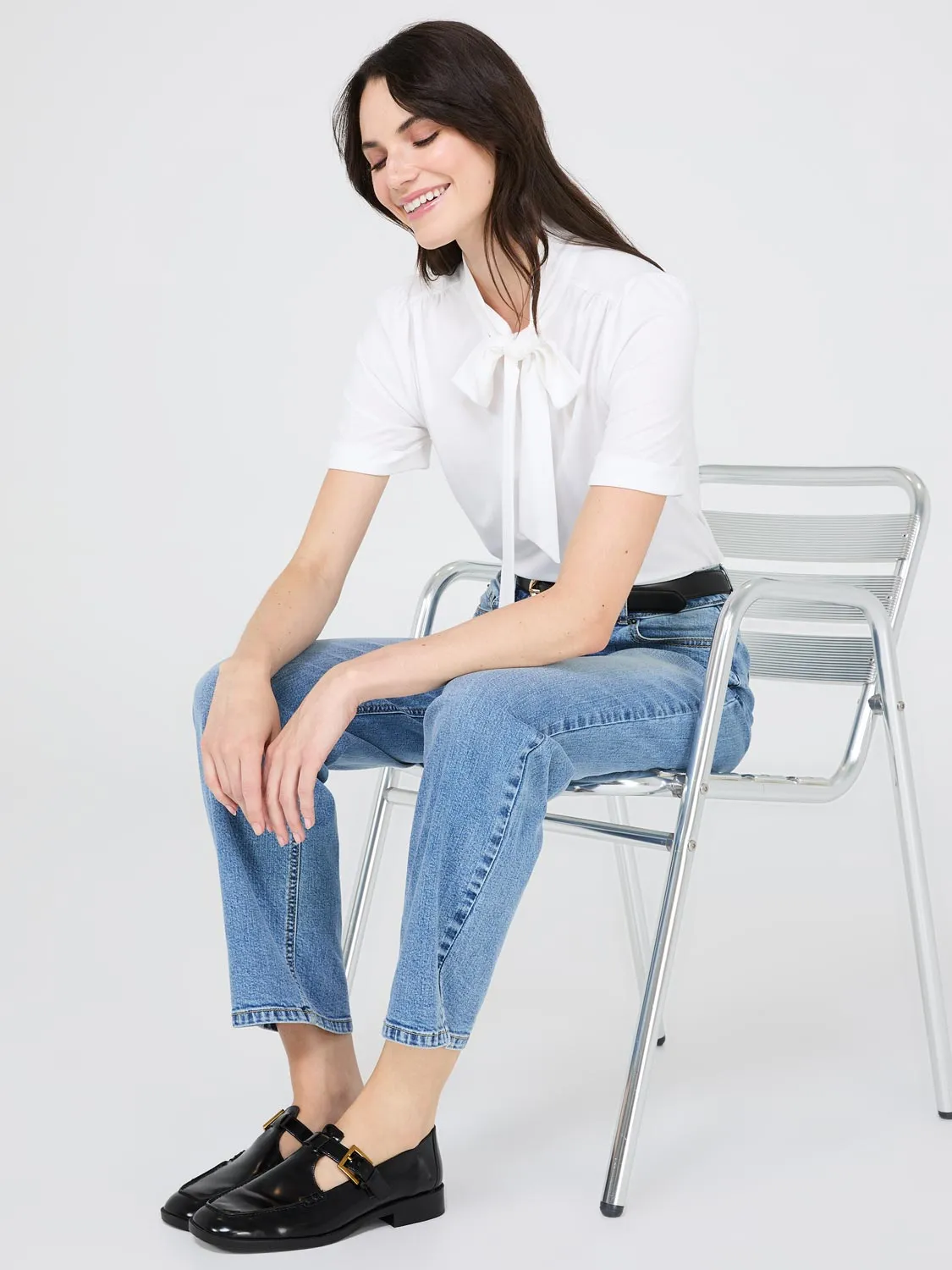 Short Sleeve Tie-Neck Top sold by Suzy Shier product image thumbnail 2
