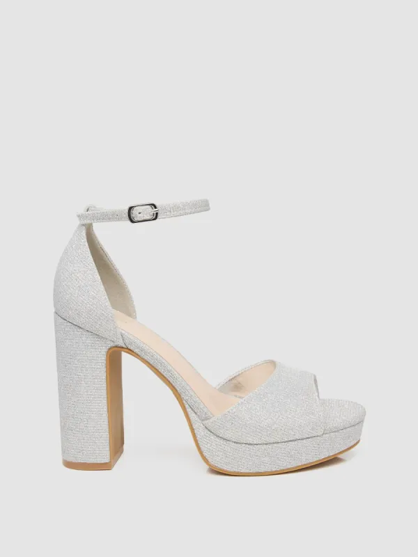 Almond Toe Glitter High Heel Platform Sandal sold by Suzy Shier