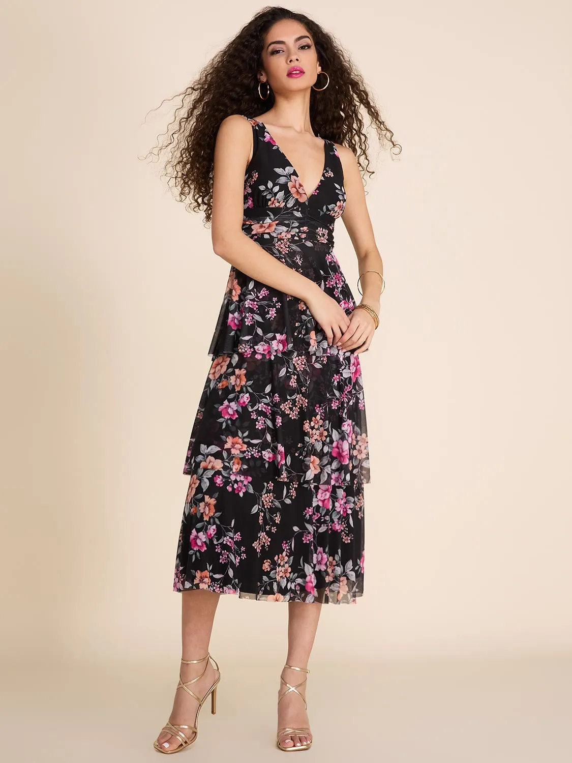 Floral Print V-Neck Fit & Flare Midi Dress sold by Suzy Shier