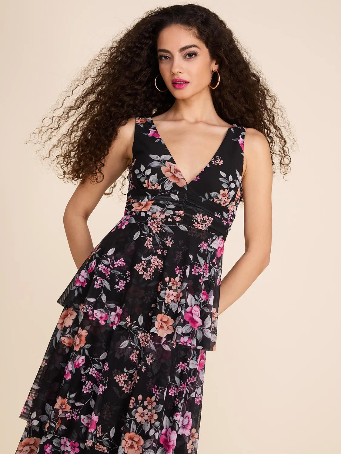 Floral Print V-Neck Fit & Flare Midi Dress sold by Suzy Shier product image thumbnail 3