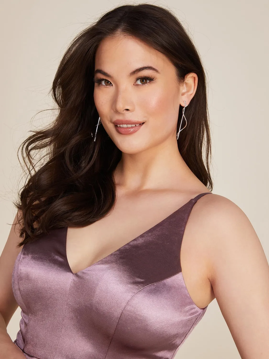 Plunging V-Neck Fitted Mini Satin Dress sold by Suzy Shier product image thumbnail 5