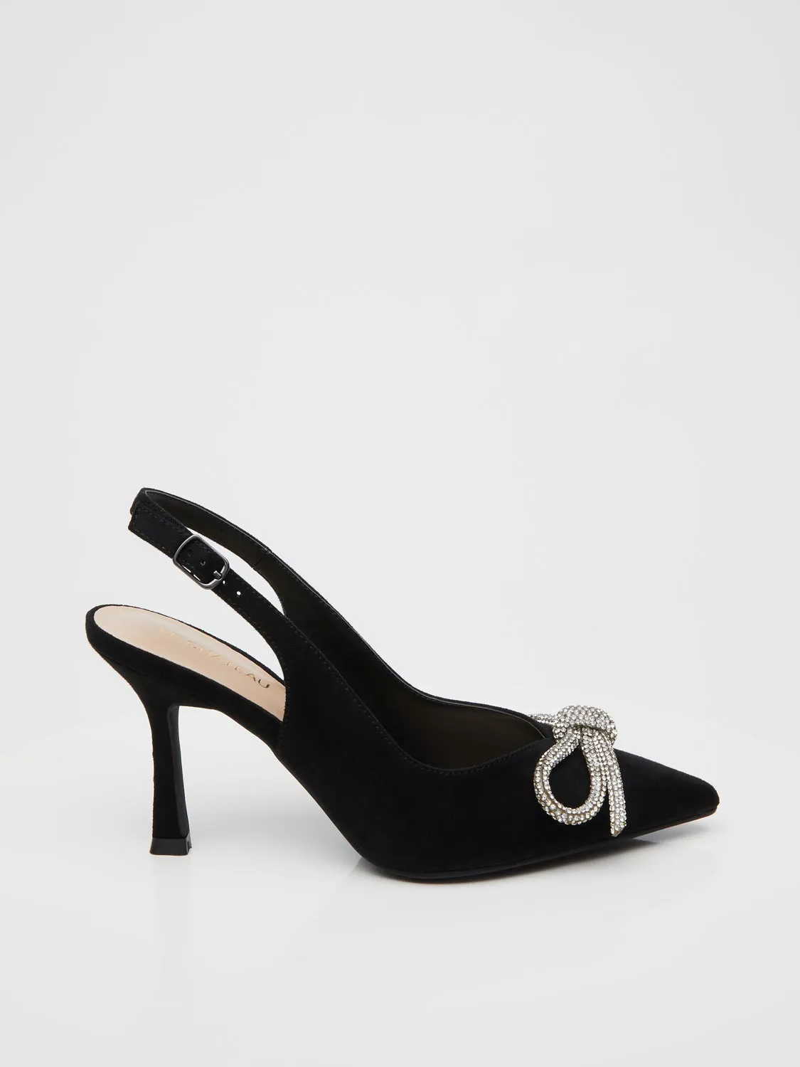 Pointed-Toe Sling-Back High Heel Pump With Jewelled Bow sold by Suzy Shier