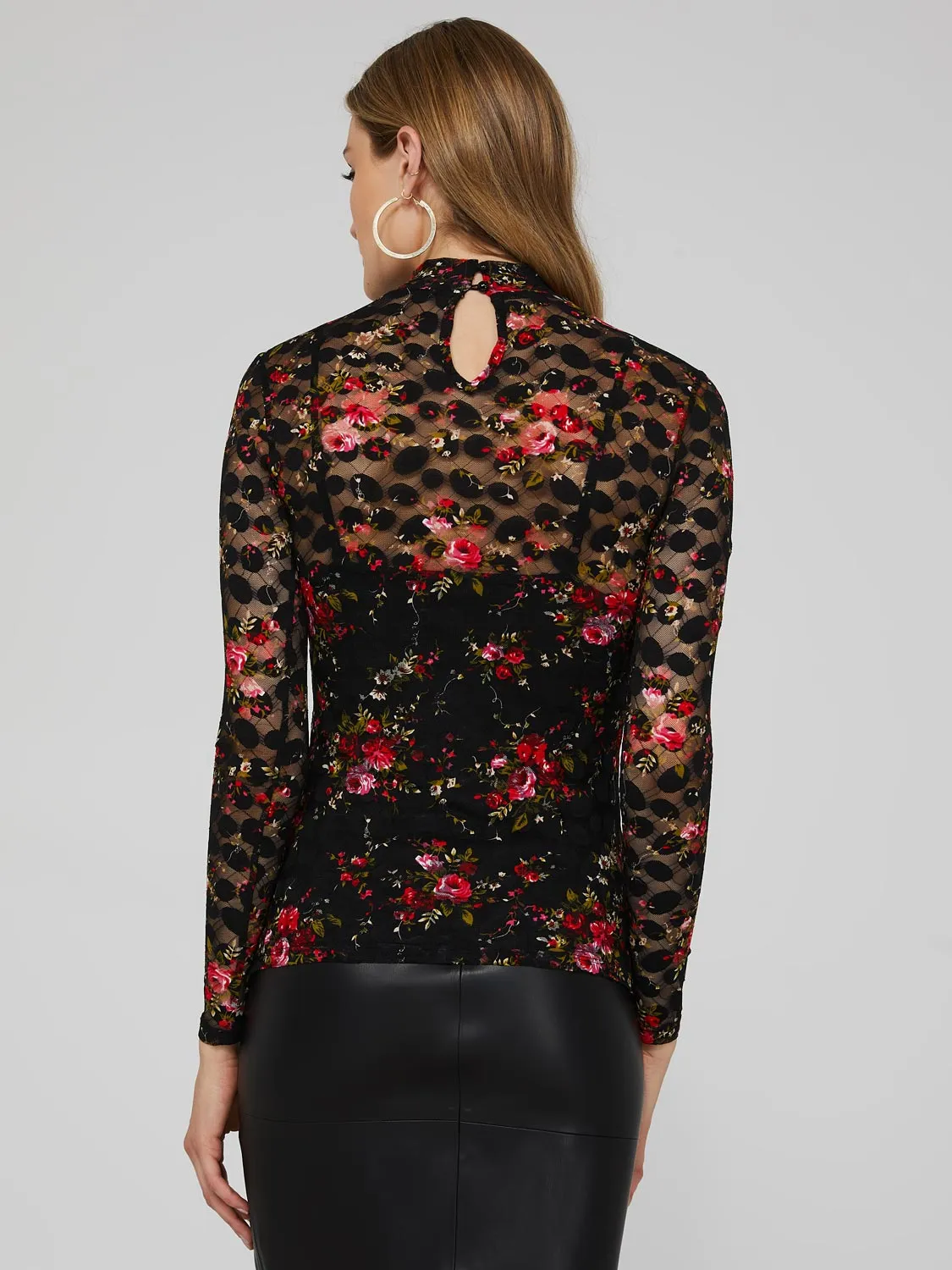 Mock Neck Lace Floral Print Top With Camisole Lining sold by Suzy Shier product image thumbnail 4