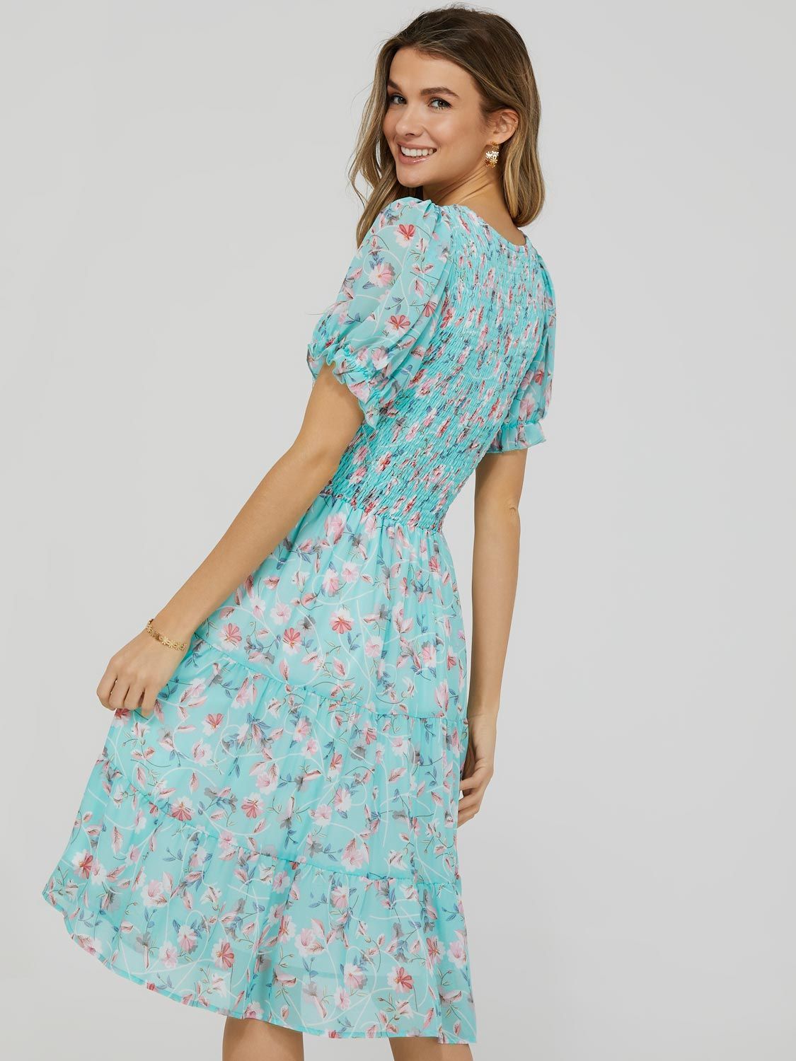 Floral Print 2-Tier Dress With Puff Sleeves sold by Suzy Shier product image thumbnail 5