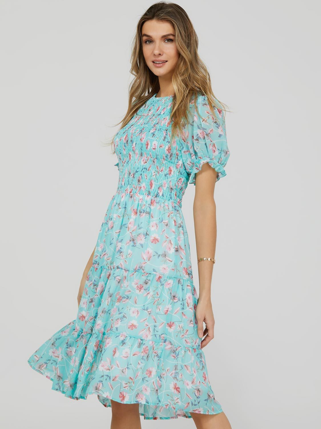 Floral Print 2-Tier Dress With Puff Sleeves sold by Suzy Shier product image thumbnail 2