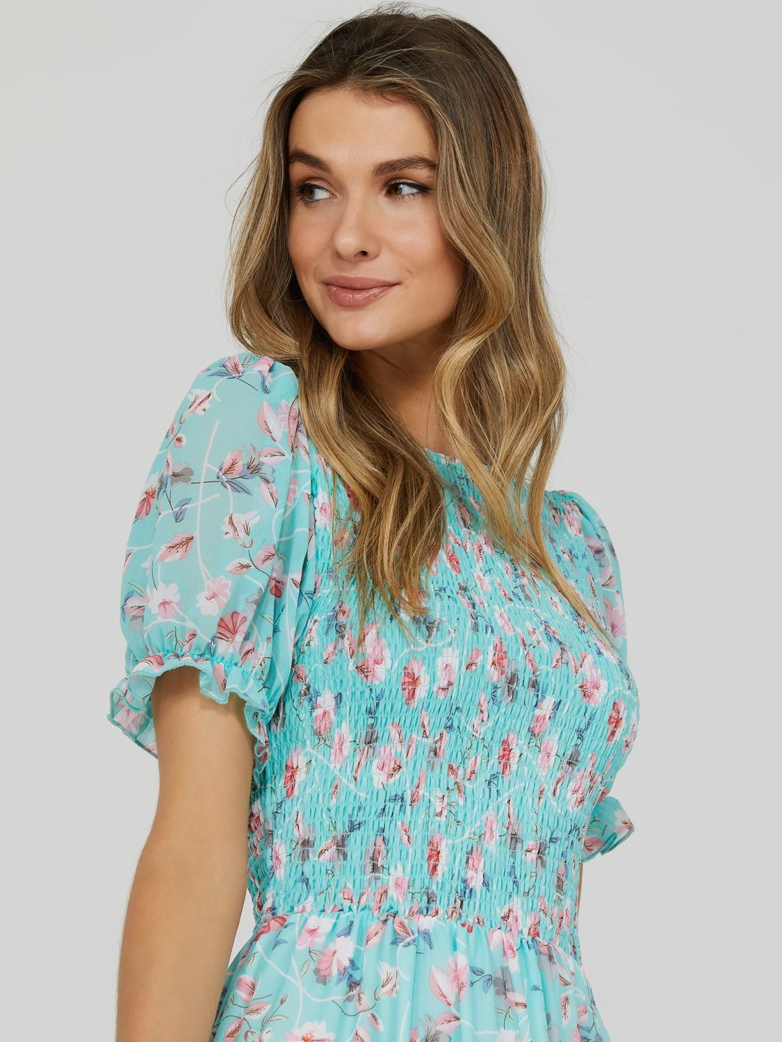 Floral Print 2-Tier Dress With Puff Sleeves sold by Suzy Shier product image thumbnail 3