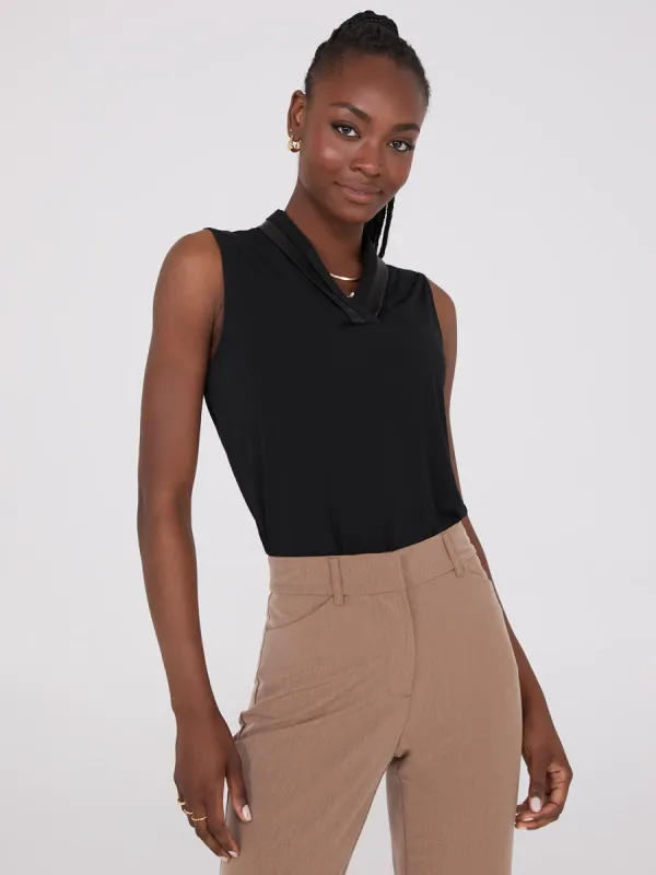 Sleeveless Pleated Faux Leather V-Neck Top sold by Suzy Shier