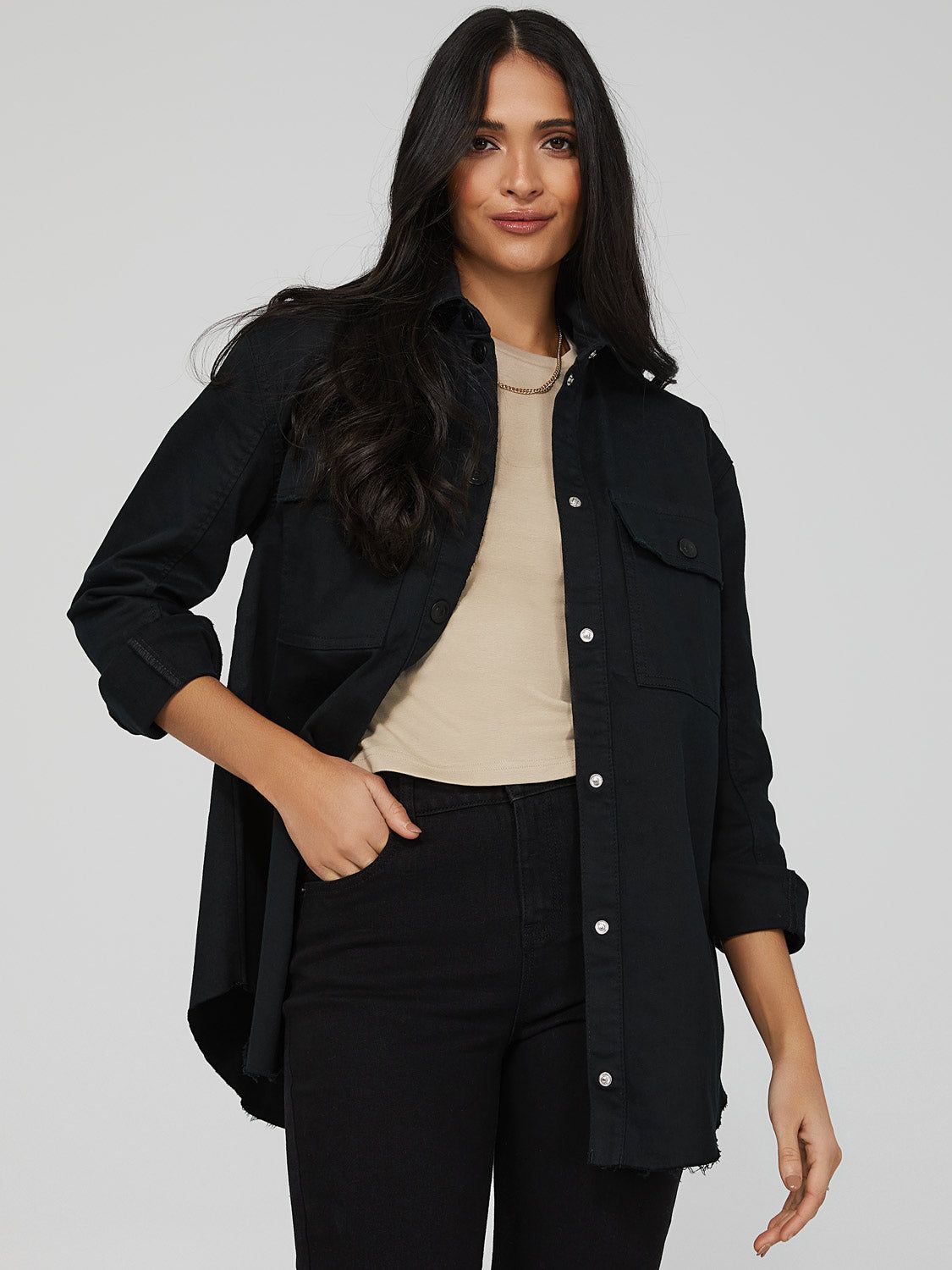 Dropped Shoulder Denim Shacket sold by Suzy Shier product image thumbnail 12