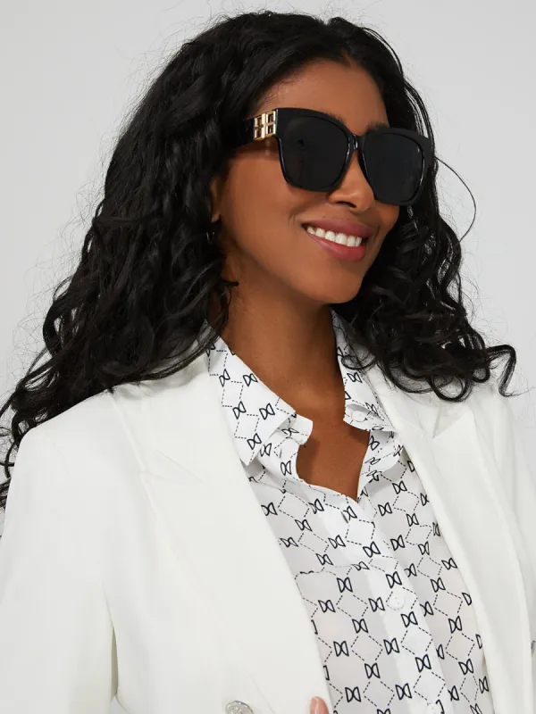 Oversized Wayfarer Sunglasses With Gold Detail sold by Suzy Shier