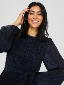 Shimmer Plisse Long Sleeve Mini Dress sold by Suzy Shier