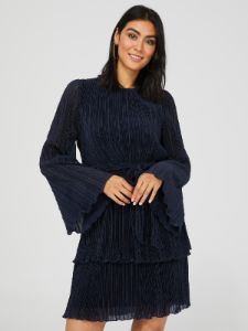 Shimmer Plisse Long Sleeve Mini Dress sold by Suzy Shier