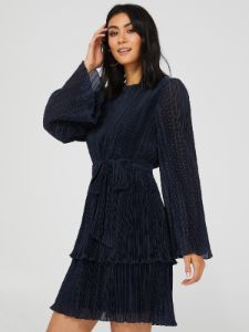 Shimmer Plisse Long Sleeve Mini Dress sold by Suzy Shier