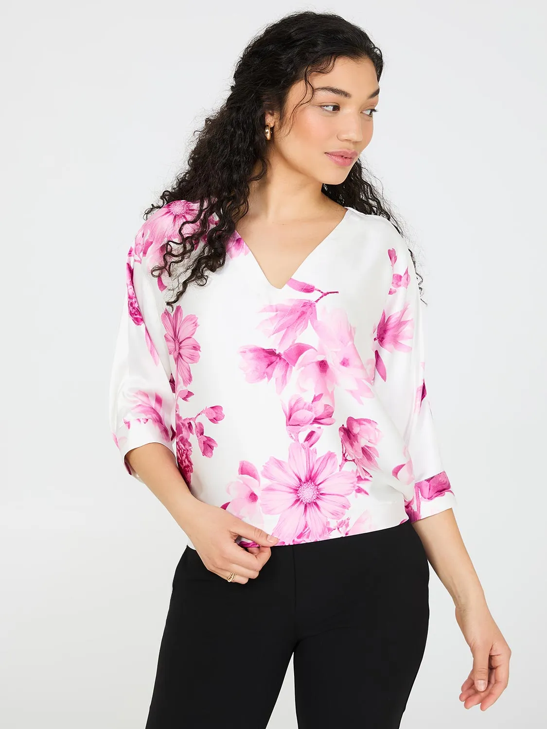 Floral Print Satin Dolman Sleeve Top sold by Suzy Shier product image thumbnail 2