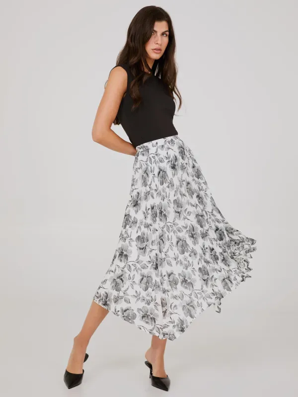 Printed Asymmetrical Hem Chiffon Skirt sold by Suzy Shier