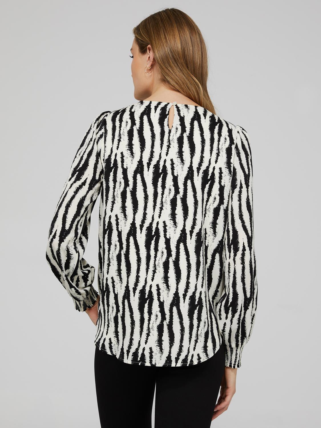 Zebra Print Scoop Neck Top With Smocked Cuffs sold by Suzy Shier product image thumbnail 4