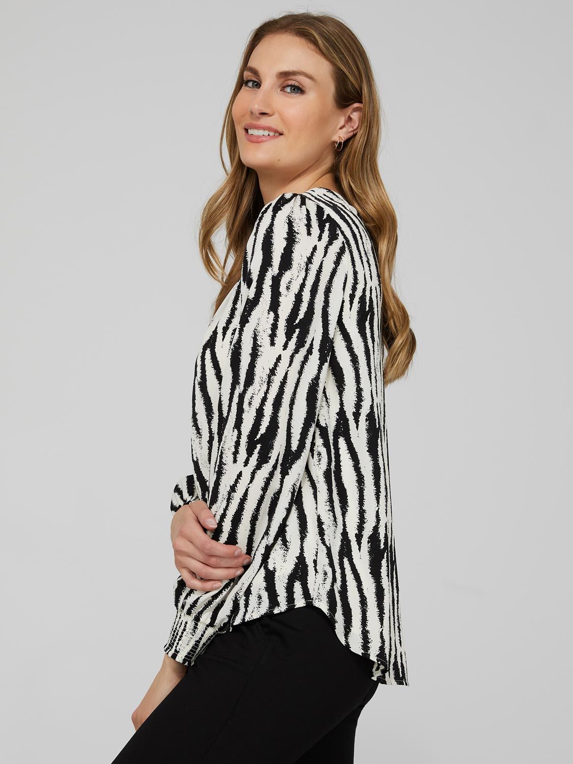 Zebra Print Scoop Neck Top With Smocked Cuffs sold by Suzy Shier product image thumbnail 3