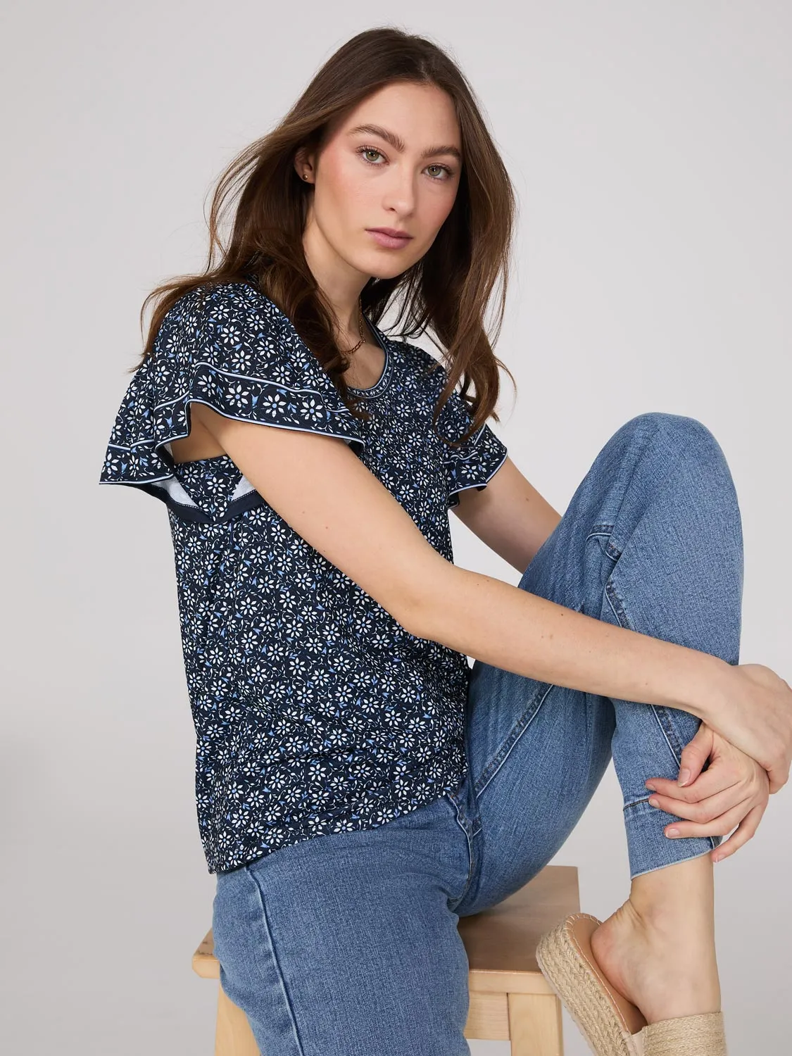 Printed Scoop Neck Flutter Sleeve Jersey Top sold by Suzy Shier product image thumbnail 2