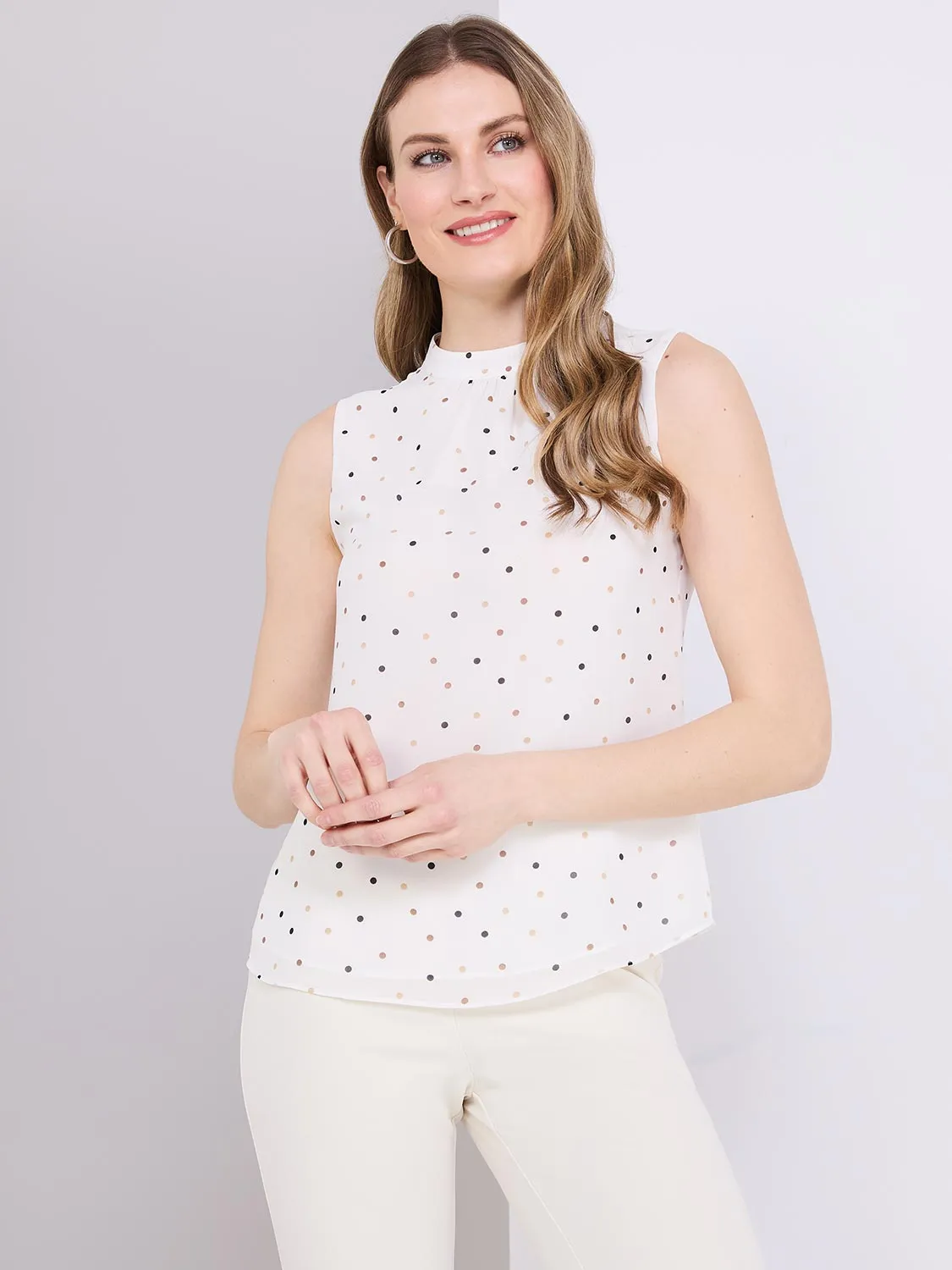 Dot Print Sleeveless Chiffon Blouse sold by Suzy Shier