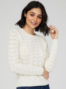 Pearl Embellished Pointelle Sweater sold by Suzy Shier
