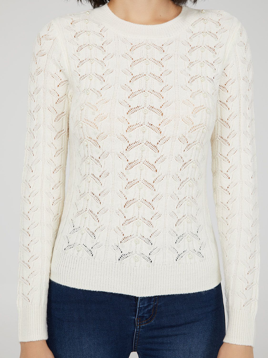 Pearl Embellished Pointelle Sweater sold by Suzy Shier product image thumbnail 5