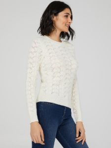 Pearl Embellished Pointelle Sweater sold by Suzy Shier