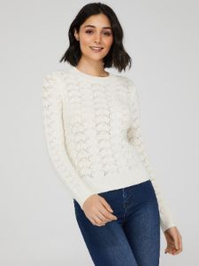 Pearl Embellished Pointelle Sweater sold by Suzy Shier