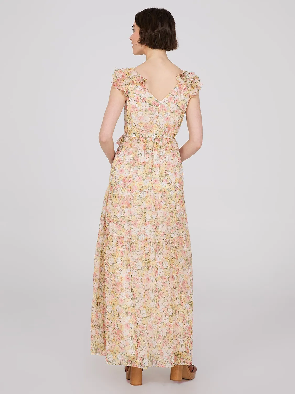 Sleeveless Printed Ruffle Chiffon Maxi Dress sold by Suzy Shier product image thumbnail 4