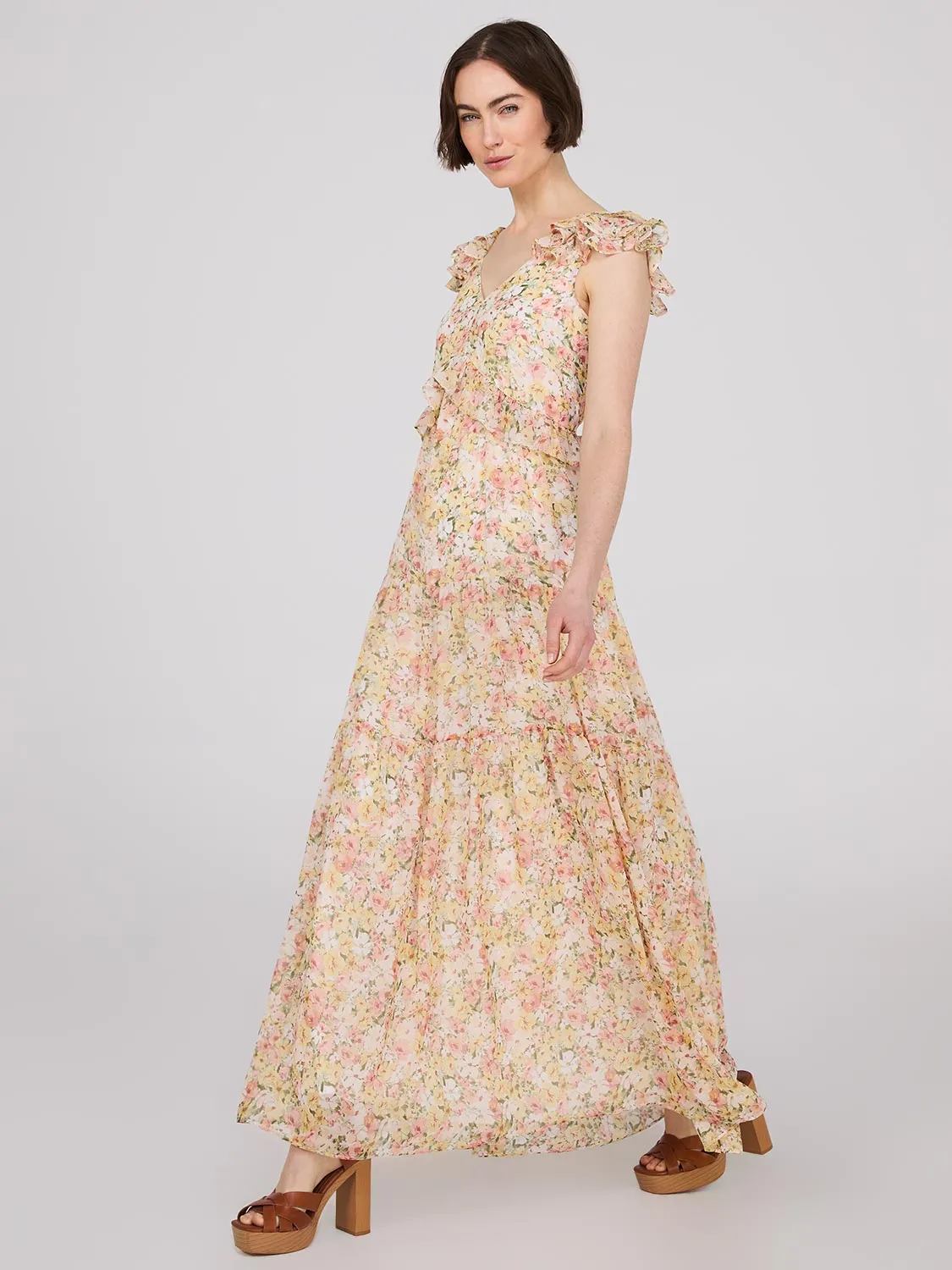 Sleeveless Printed Ruffle Chiffon Maxi Dress sold by Suzy Shier product image thumbnail 2