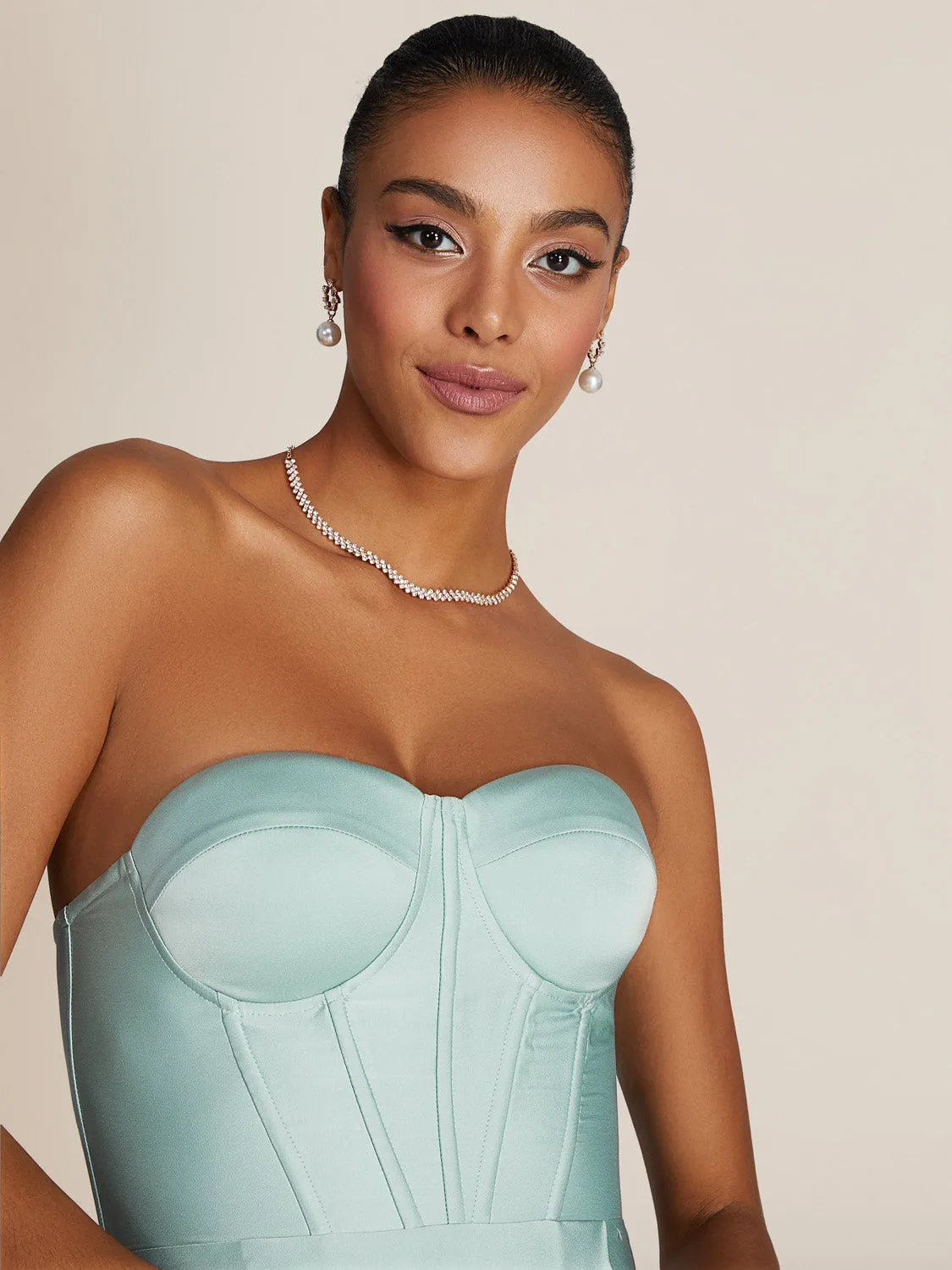 Strapless Bustier Satin Gown sold by Suzy Shier product image thumbnail 3