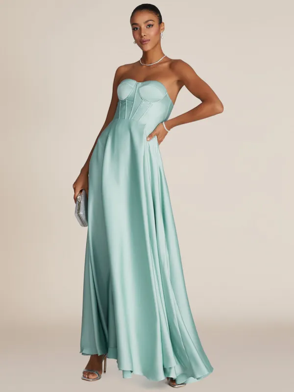 Strapless Bustier Satin Gown sold by Suzy Shier