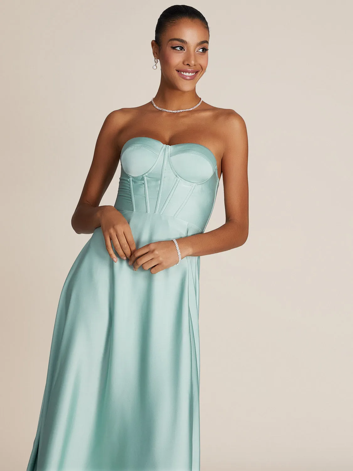Strapless Bustier Satin Gown sold by Suzy Shier product image thumbnail 2