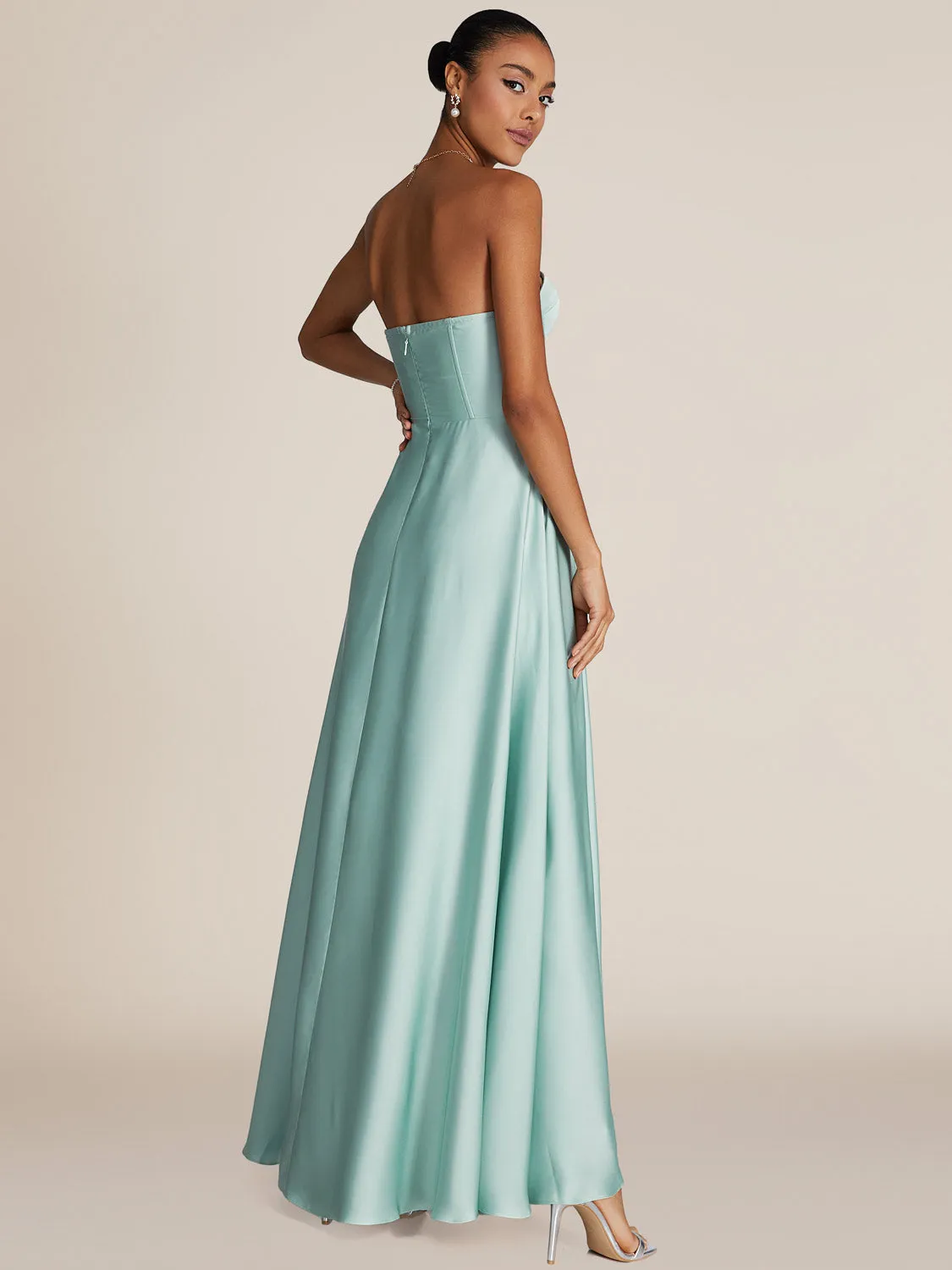 Strapless Bustier Satin Gown sold by Suzy Shier product image thumbnail 4