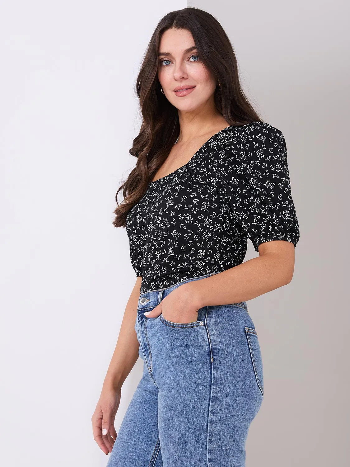 Floral Print Puff Sleeve Square Neck Top sold by Suzy Shier product image thumbnail 4